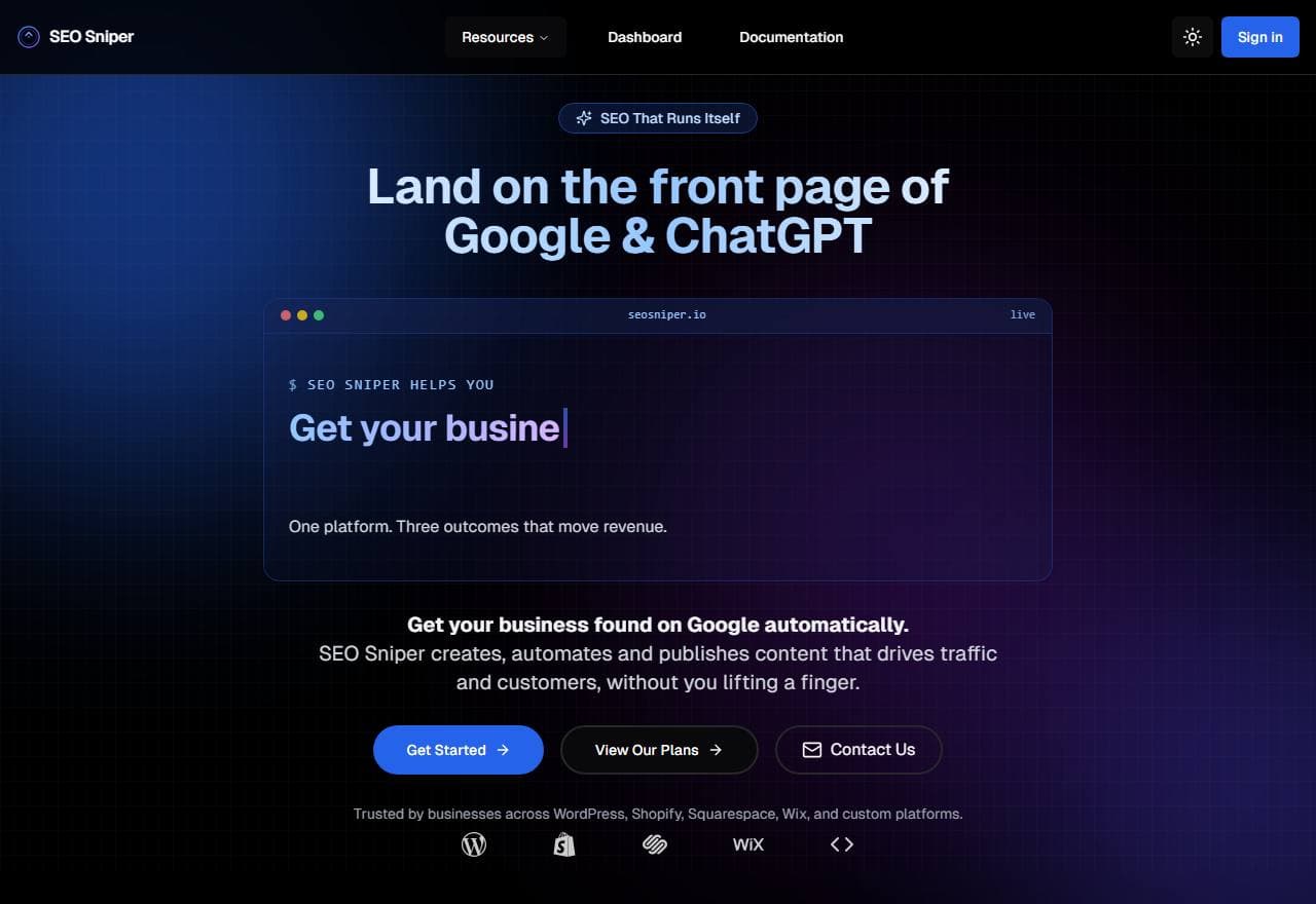 Screenshot of the SEO Sniper website